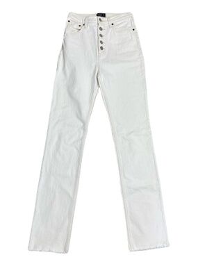 Abercrombie Ultra High Rise Straight White Button Top Raw Hem Jeans Women's 0R
